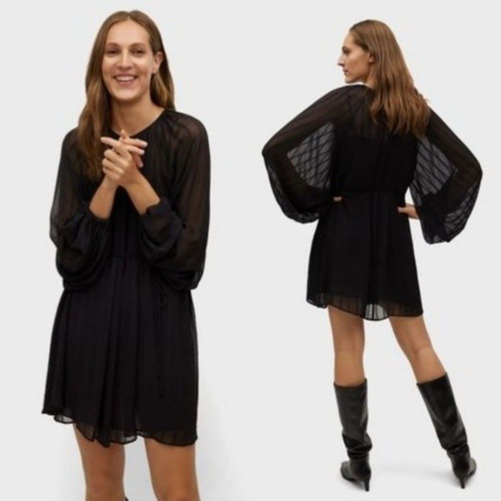 MNG MANGO Sheer Pleated Dress